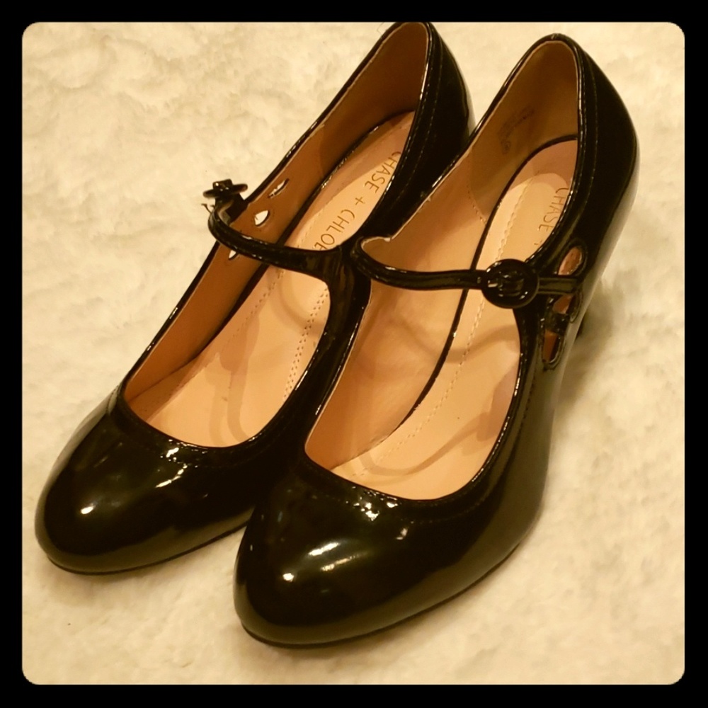 Chase & Chole blk Patent Leather Mary Jane's, sz 8